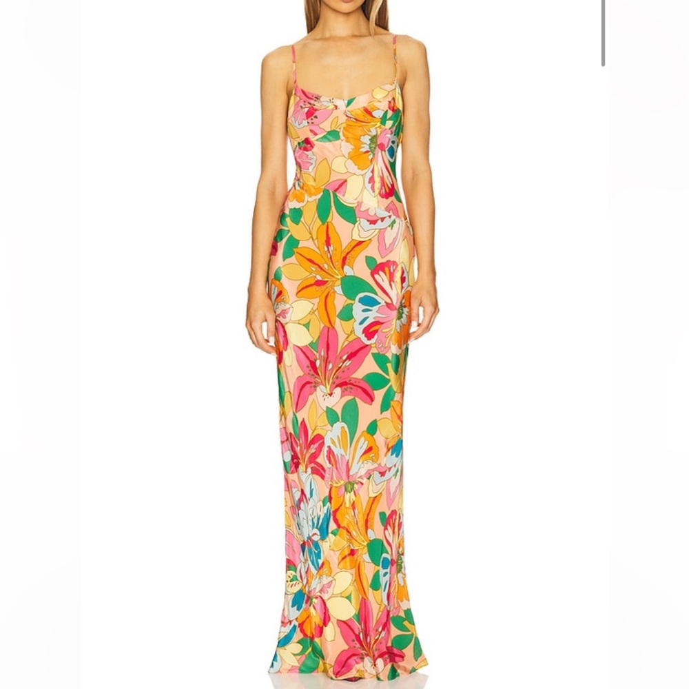 Amanda Uprichard Floral Maxi Dress in Peach, Pink, Green, Yellow